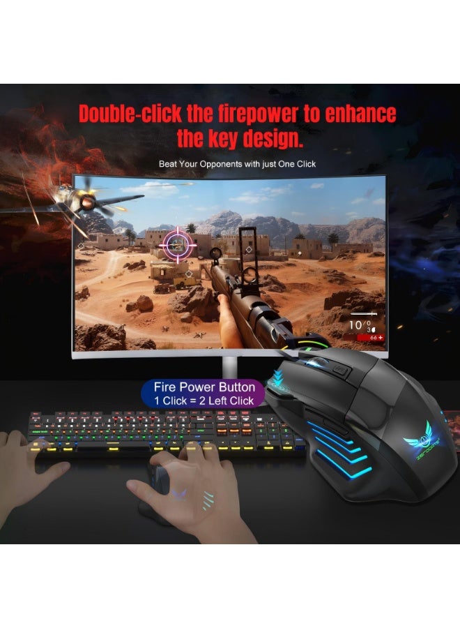 ماوس ألعاب سلكي مريح بدقة 2400 نقطة في البوصة، مزود بإضاءة LED و7 أزرار، متوافق مع أجهزة Mac Pro وأجهزة الكمبيوتر المحمولة والمكتبية - أسود - Image 4